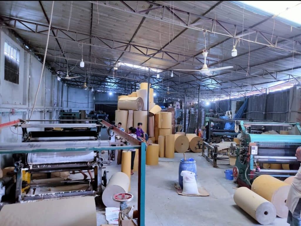 Factory interior view of packaging production